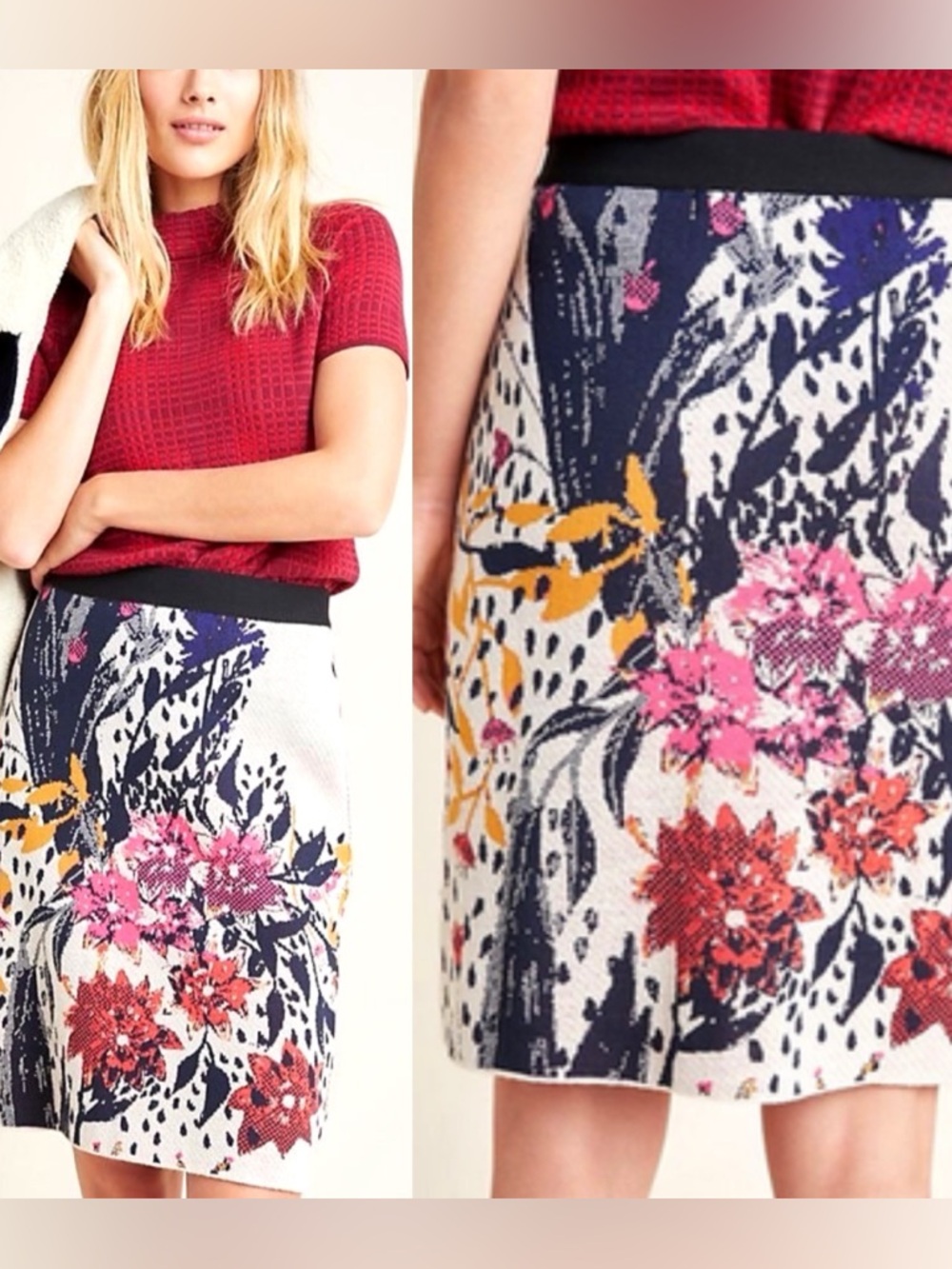 Aldomartins for Anthropologie Beatriz Wool Knit Floral Skirt